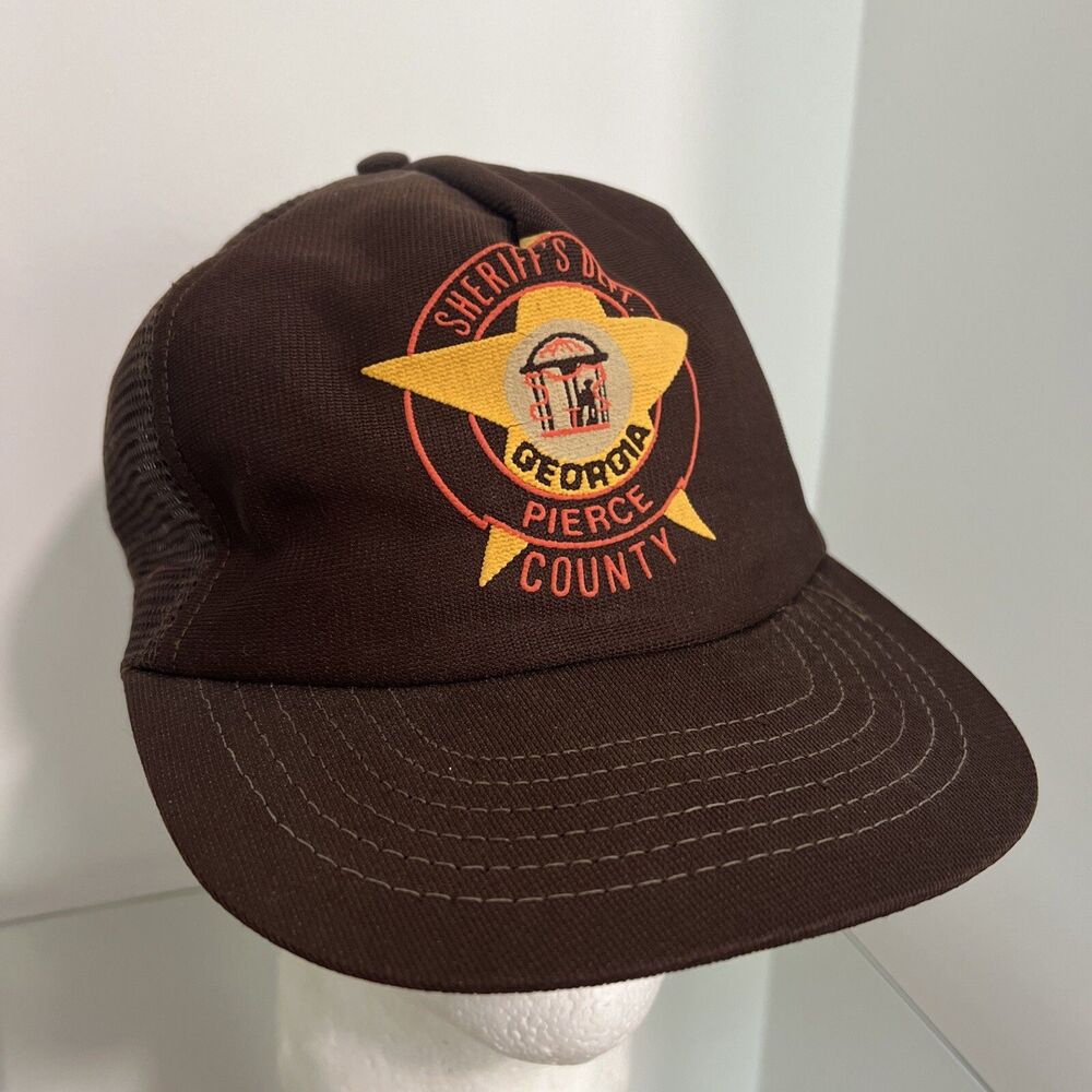 VTG Sheriff Deputy Pierce County Georgia Trucker Hat Snapback Brown Cap READ